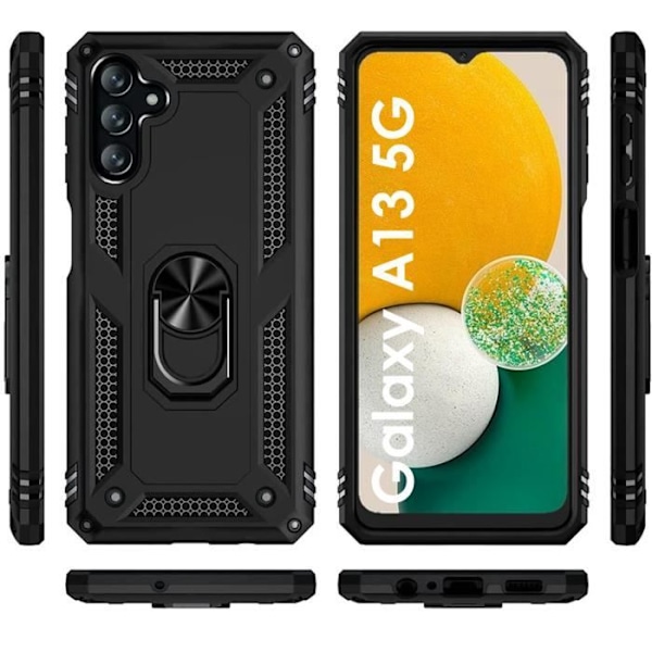 Svart skal till Samsung Galaxy A13 5G - Stötsäkert skydd Militärstil Robust Ring Ring 360 Roterande Phonillico® Svart