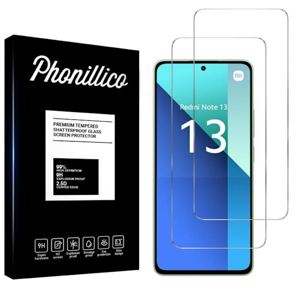 Beskyttelsesfilm - Phonillico® - Xiaomi Redmi Note 13 4G - Pakke med 2 - Hærdet glas - Ridsefast Transparent