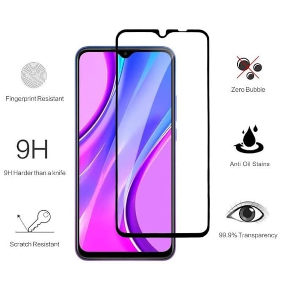 Hærdet Glas - Phonillico® - Xiaomi REDMI 9/9A/9C NFC - Pakke med 2 - Gennemsigtig - Sort kant Transparent, svart