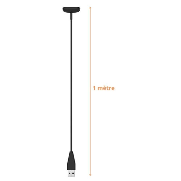Laddare kompatibel med Fitbit Charge 6 / Charge 5 / Fitbit Luxe - USB-kabel 1 meter Ersättningsadapter Laddare Klocka Phonillico® Svart