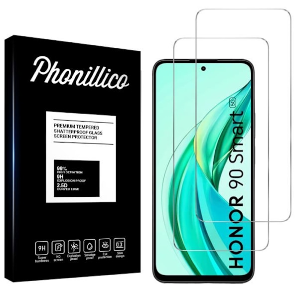 Skärmskyddsfilm - Phonillico - Honor 90 Smart 5G - Pack med 2 - Härdat glas - Rep-resistant Transparent