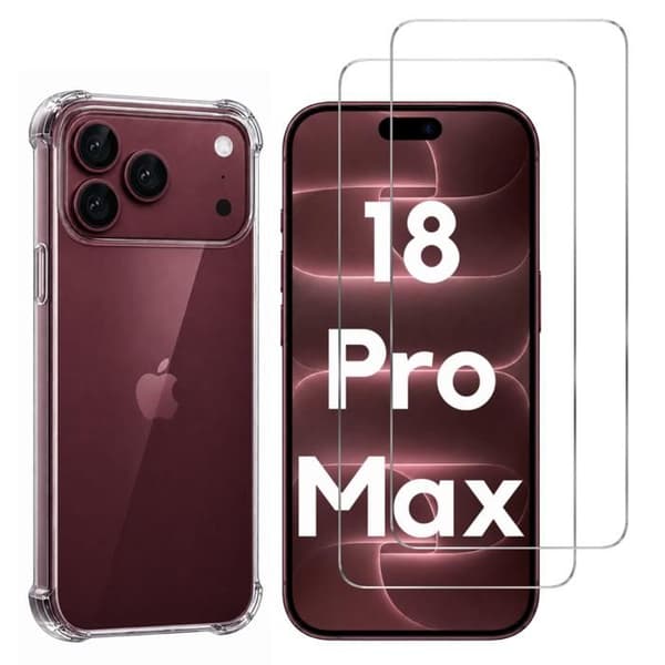 Stötsäker skal för iPhone 18 PRO MAX och 2 härdade glas skärmskydd Phonillico® Transparent