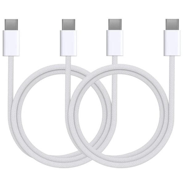 Lot 2 Kablar för iPhone 16 / 16 PLUS / 16 PRO / 16 PRO MAX - USB-C USB-C nylonflätad kabel 2 meter Phonillico® Vit