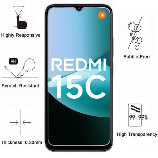 Skyddsfodral för Xiaomi Redmi 15C 5G och 2 Härdat Glas Skärmskydd Phonillico® Transparent