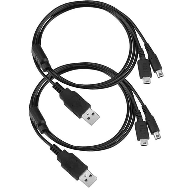 Nintendo 3DS-kompatibel kabel - Phonillico - Sæt af 2 - Længde 1,2m - USB - Sort Svart