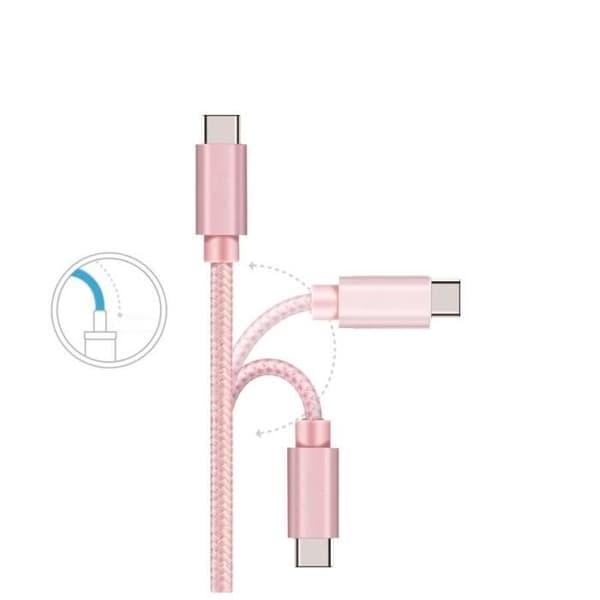 USB-C-kabel för Xiaomi Redmi Note 11 / Redmi Note 11 Pro 5G / Redmi Note 11T 5G - Flätad Nylon Rosa 1 Meter [LOT 3] Phonillico® Ros
