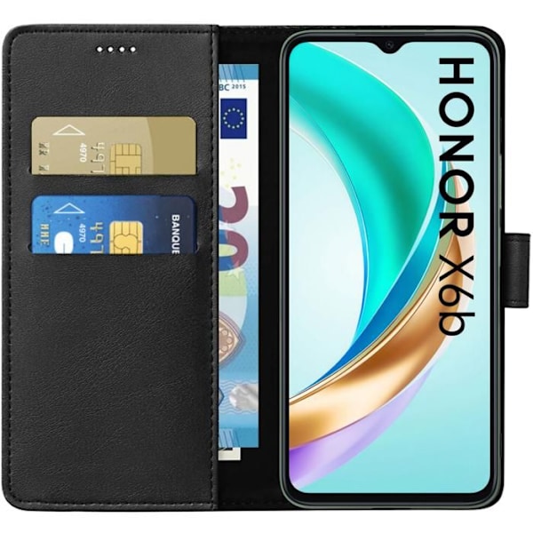 Coque - Phonillico® - Honor X6b - Sort Black - Magnetisk Klap - Kort Opbevaring Svart