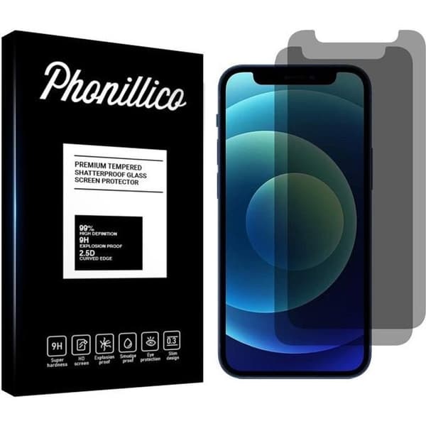 Hærdet Glas til iPhone 12 MINI (5,4") [Pack 2] Antispy Sort Skærmbeskyttelse Phonillico® Svart