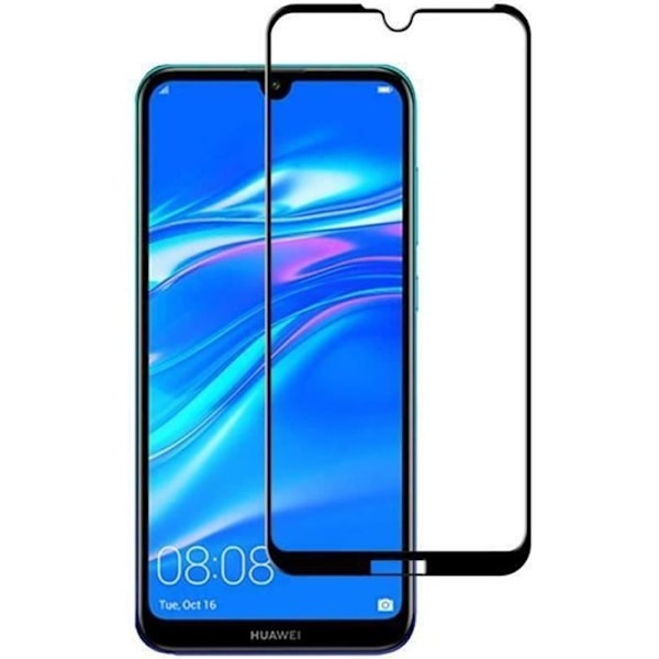 Härdat Glas - Phonillico® - Huawei Y7 2019 - Svart Kant - Bågformad - Repbeständig Svart