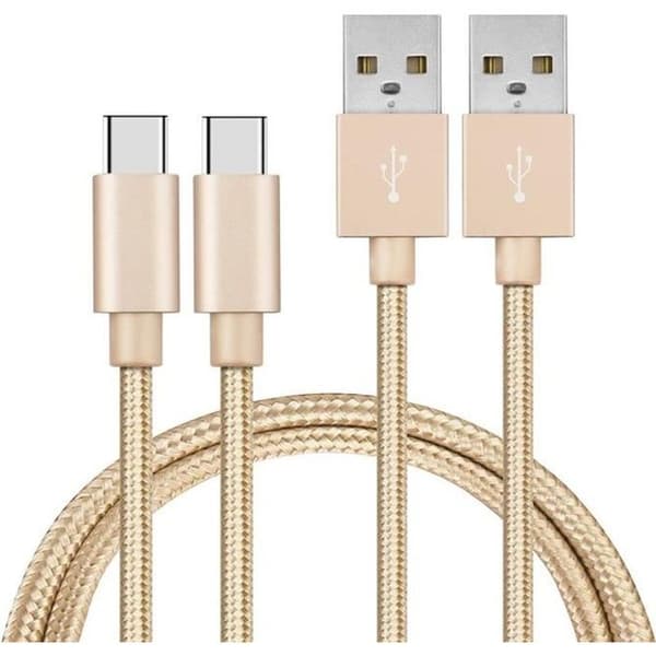 USB-C-kabel för Samsung A21S - A31 - A41 - A51 - A71 - Typ USB-C Nylonflätad Guld 1 Meter [PACK 2] Phonillico® Guld