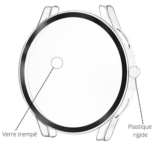 Coque yhteensopiva Samsung Galaxy Watch 7 44mm - Kovakotelo läpinäkyvä näyttö lasi Phonillico Transparent
