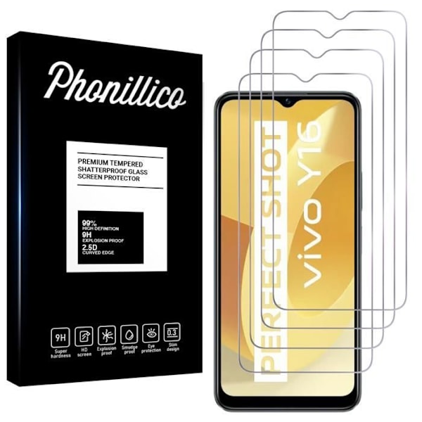 Skärmskydd - Phonillico - Vivo Y16 - Pack av 4 - Härdat glas - Repbeständig Transparent