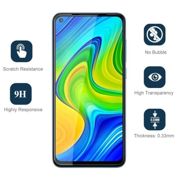 Skyddsglas - Phonillico - Xiaomi REDMI NOTE 9 - Pack om 2 - Härdat glas - Represistent Transparent, svart