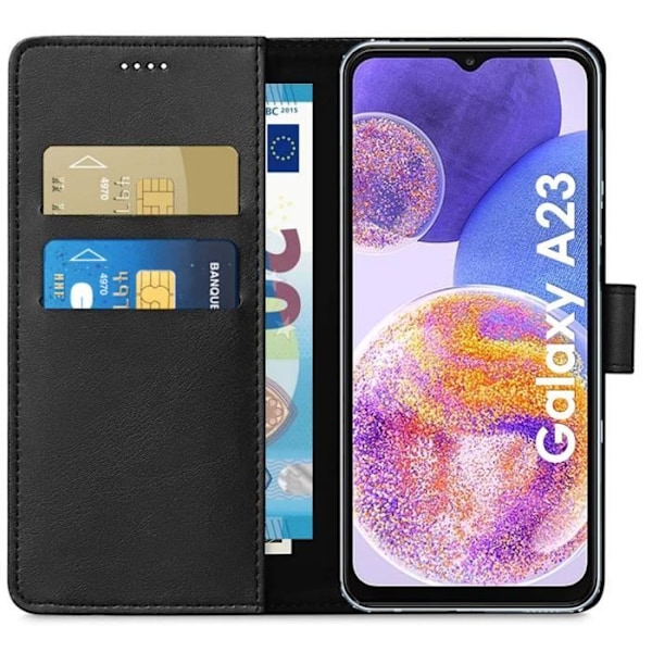 Coque til Samsung Galaxy A23 - Sort Portemonnaie med Magnetisk Klap og Kortplads Phonillico® Svart