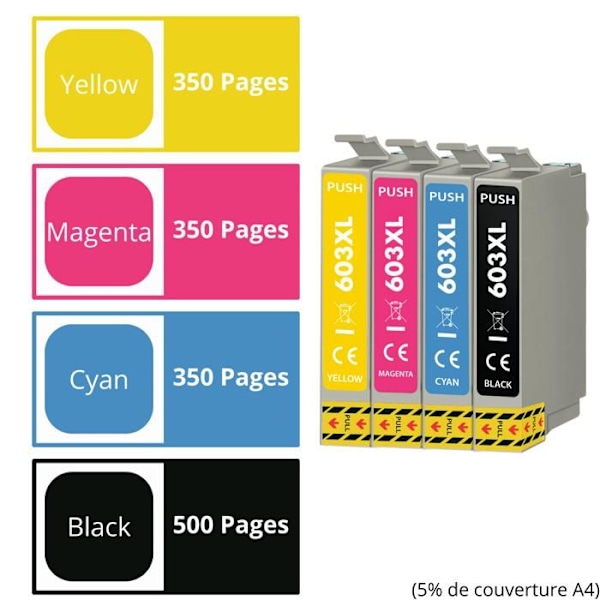 Kasetti - Epson - 603XL - Paketti 4 - Musta, Syani, Magenta, Keltainen - Yhteensopiva WF-2810 XP-2100