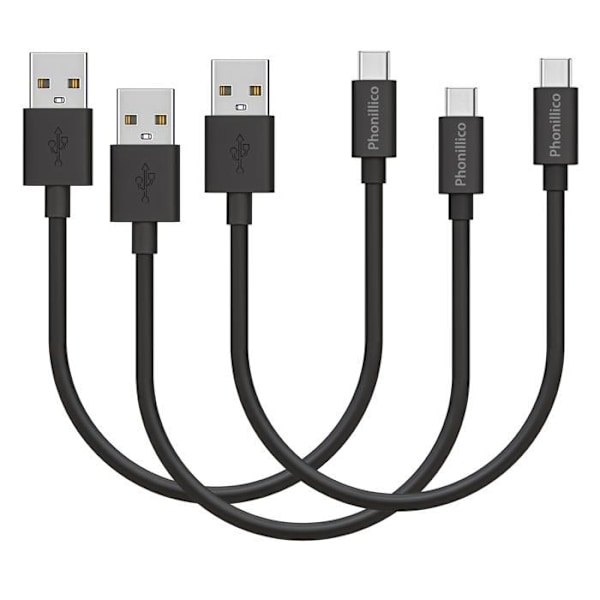 Lot 3 Kablar 20cm USB-C Svart för Honor 8 / Honor 9 / Honor 10 / Honor PLAY / Honor VIEW 10 Phonillico® Svart