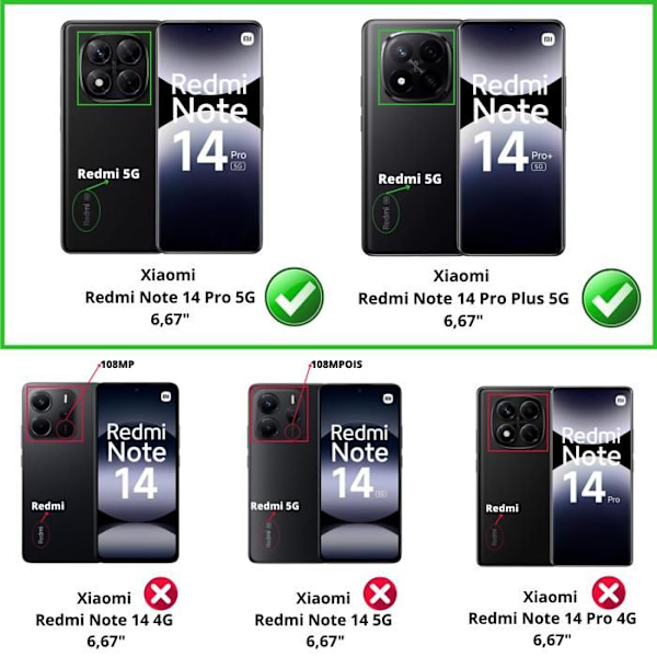Coque - Phonillico® - Xiaomi Redmi Note 14 PRO 5G - Plånbok Svart - Magnetlock - Kortfack Svart
