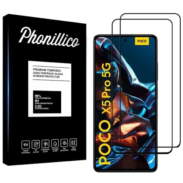 Härdat glas för Xiaomi Poco X5 PRO 5G [Pack 2] Skärmskydd Film Phonillico® Transparent med svart kant