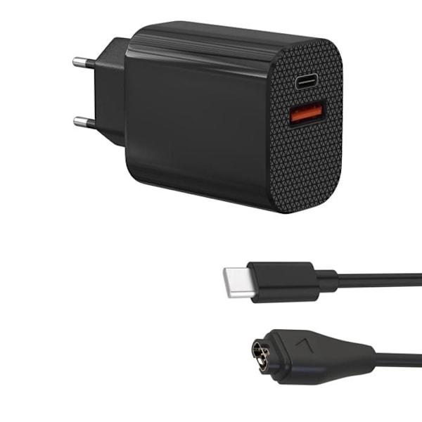 Oplader 12W + USB-C kabel Kompatibel med Garmin Fenix 8 7 7S 7X 6 5 Forerunner 965 955 265 255 55 Vivoactive 5 Phonillico® Svart