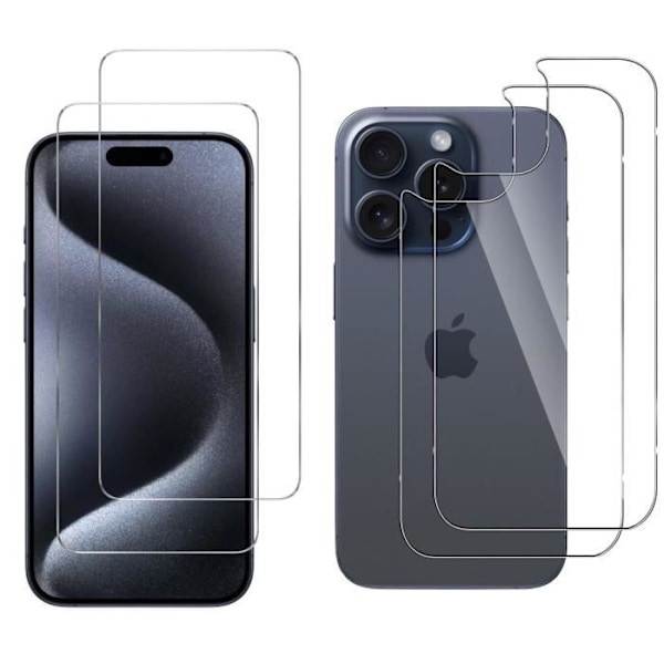 Beskyttelsesfilm - Phonillico® - iPhone 15 PRO MAX - Pakke 2 - Tempereret Glas - Ridseresistent Transparent