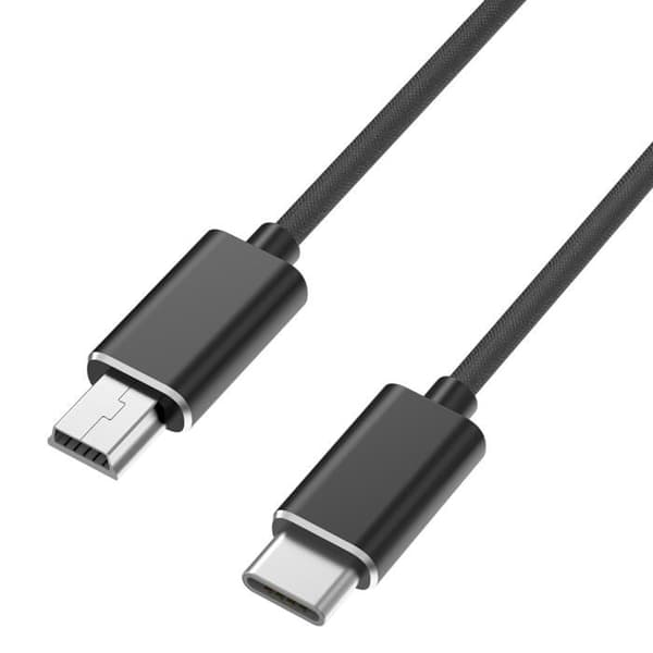 Kabel til Canon PowerShot A85/A95/D10/D20/D30/E1 - MINI USB/USB-C Sort 1 Meter Phonillico® Svart