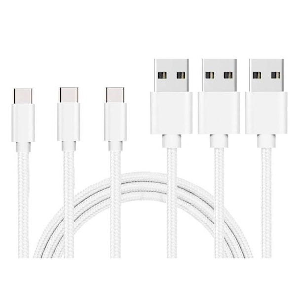 USB-C-kabel för Xiaomi Mi NOTE 10 - Mi NOTE 10 LITE - Typ USB-C nylonflätat silvervitt 1 meter [LOT 3] Phonillico® Silver Vit