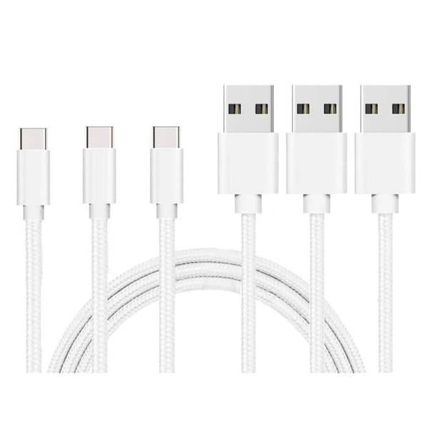 USB-C-kabel til Xiaomi Mi NOTE 10 - Mi NOTE 10 LITE - Type USB-C nylon vævet sølv hvid 1 meter [LOT 3] Phonillico® Silver Vit