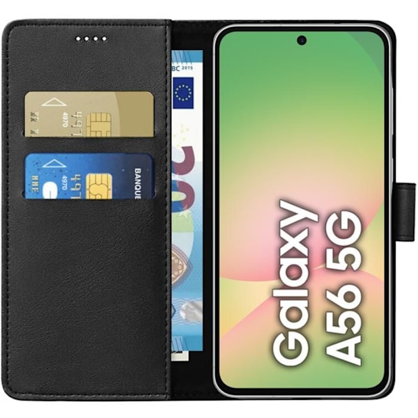 Coque - Phonillico® - Samsung Galaxy A56 5G - Portefølje Sort - Semi-hård - Læderlook Svart