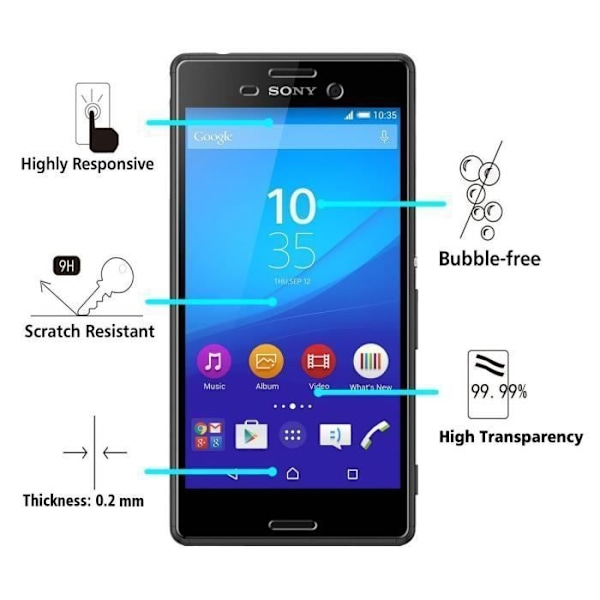 Elokuvan lasisuoja näyttö - Phonillico® - SONY XPERIA M4 AQUA - Karkaistu lasi - Naarmuuntumaton - Pakkaus 1 Transparent