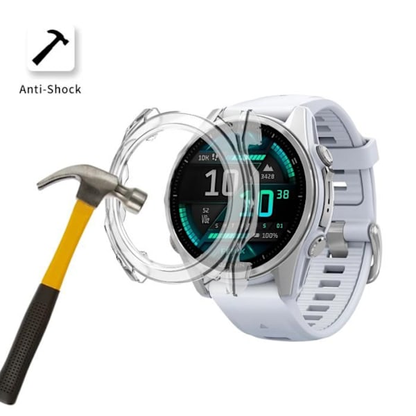 Garmin Fenix 8 43mm yhteensopiva suojakuori - Kovaa suojaa, läpinäkyvä kotelo, panssaroitu lasinäyttö Phonillico® Transparent