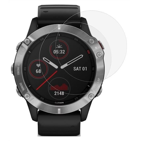 Härdat glas för Garmin Fenix 6 - 6 Pro - 6 Pro Solar - 6 Pro Sapphire [2-pack] Skärmskydd för klocka Anti-repor Phonillico® Transparent
