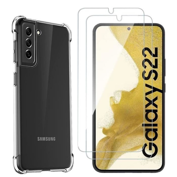 Stødabsorberende cover - Phonillico - Samsung Galaxy S22 5G - Blødt silikone - 2 hærdede glas - Forstærket beskyttelse Transparent