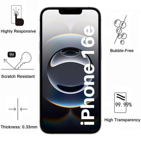 Tempered Glass for iPhone 16 and Camera Protection [Pack 2] Screen Protector Phonillico® Transparent