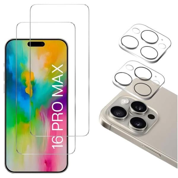 Filmm Spänt Glas för iPhone 16 PRO MAX och Kameraskydd [Pack 2] Skyddsglas Phonillico® Transparent