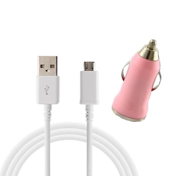 [Kompatibel Samsung Galaxy NOTE 1 - NOTE 2 - NOTE 3LITE - NOTE 4] USB-kabel 1 Meter + Rosa biloplader [Phonillico®] Rosa, Vit