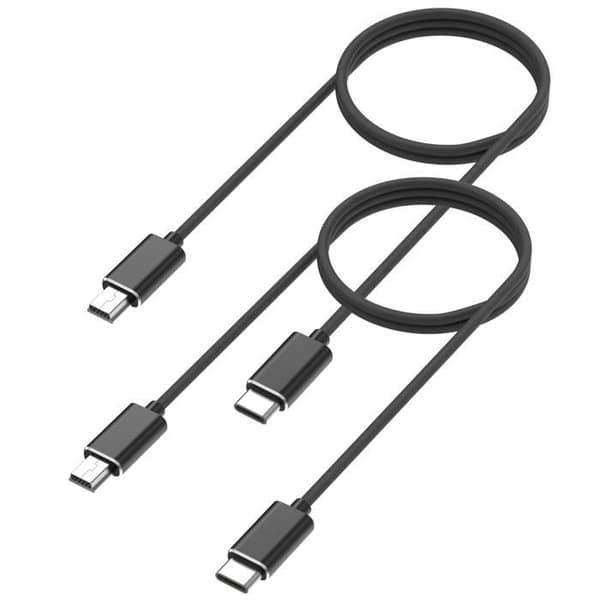 Lot 2 kabler til Sony Move Motion Controller/PS3 SIXAXIS Wireless Controller - Kabel Mini B/USB-C Sort 1 Meter Phonillico® Svart