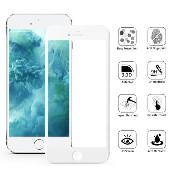 'Stødsikkert glas kompatibelt med iPhone 8 PLUS - Helt 3D hvid skærmbeskyttelse Phonillico®' Vit