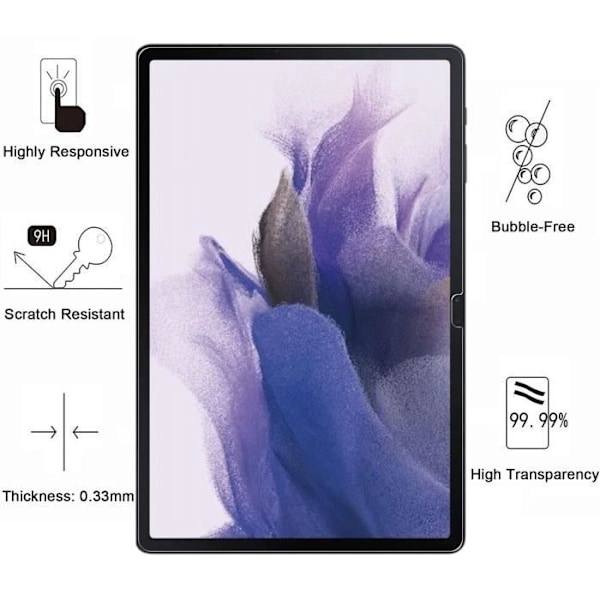 Härdat glas för Samsung Galaxy Tab S8 PLUS - Tab S7 PLUS - Tab S7 FE [Pack 2] Skärmskydd Film Resistent Phonillico®
