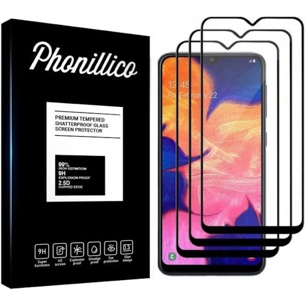 Härdat Glas - Phonillico® - Samsung Galaxy A10 - Pack om 3 - Transparent - Svart Kant - Rep resistente Transparent, svart