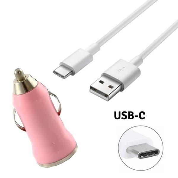 [Kompatibel med Samsung Galaxy NOTE 8 - NOTE 9] USB-C Kabel 1 Meter + Rosa Biloplader [Phonillico®] Rosa, Vit