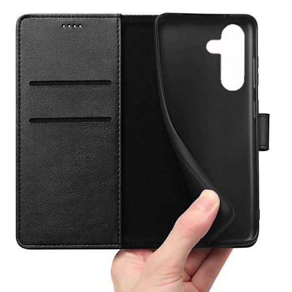 Coque - Phonillico® - Samsung Galaxy A55 5G - Sort - Læderlook - Støttefunktion Svart