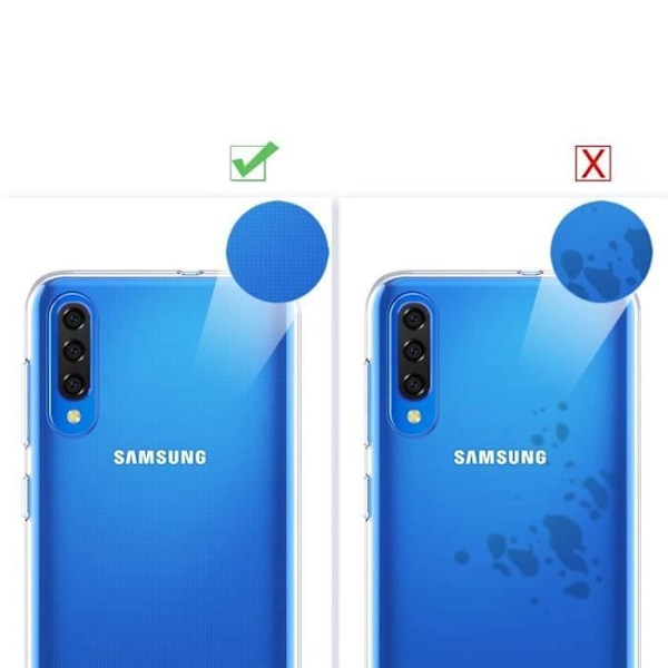 Coque til Samsung Galaxy A70 - Blød Transparent Silikone + Hel Glastempereret Sort Kantskærm Beskyttelse [Phonillico®]