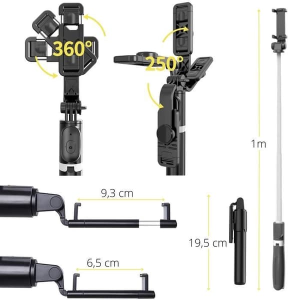 Perche Selfie Bluetooth avec Télécommande détachable Trepied Extensible Téléscopique pour iPhone Samsung Xiaomi Huawei Phonillico®