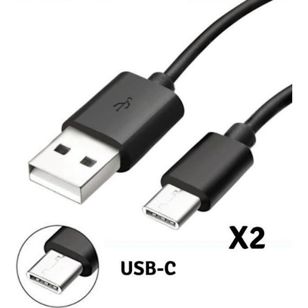 Lot 2 USB-C kabler Sort oplader [Kompatibel med Xiaomi NOTE 8 PRO - REDMI NOTE 7 PRO] USB-C kabel Længde 1M [Phonillico®]