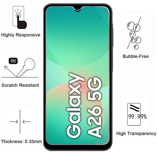 Hærdet Glas - Phonillico® - Samsung Galaxy A26 5G - Pakke med 2 - Ridsefast - Gennemsigtig Transparent