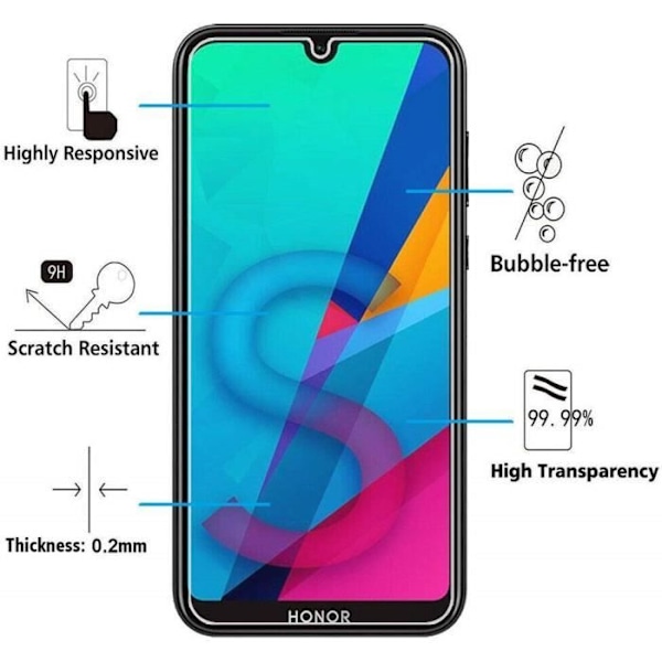 Karkaistu lasi Huawei HONOR 8S:lle [Pakkaus 2] Avoin suojakalvo Phonillico®