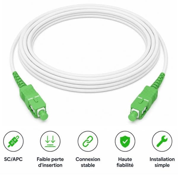 Fiberoptisk kabel SC/APC 5m FTTH monomode patchkabel til internetboks PTO ONT hvid Phonillico® Vit, SC/APC gröna kontakter