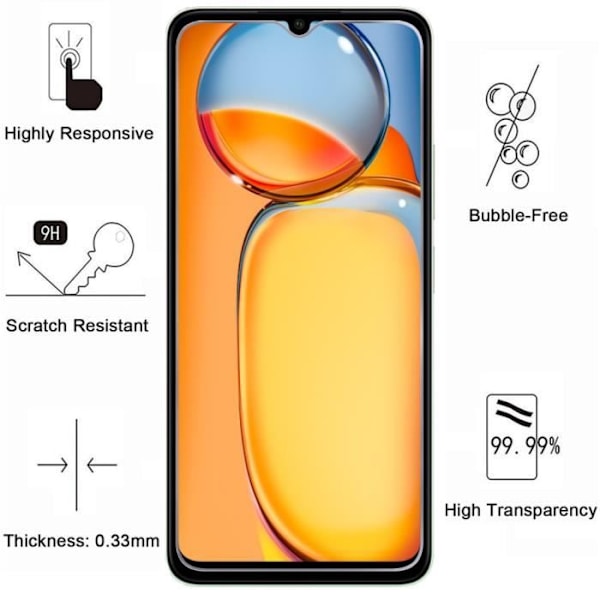 Hærdet Glas - Phonillico® - Xiaomi Redmi 13C - Pack 2 - Skærm- og Kamerabeskyttelse - Ridsefast Transparent