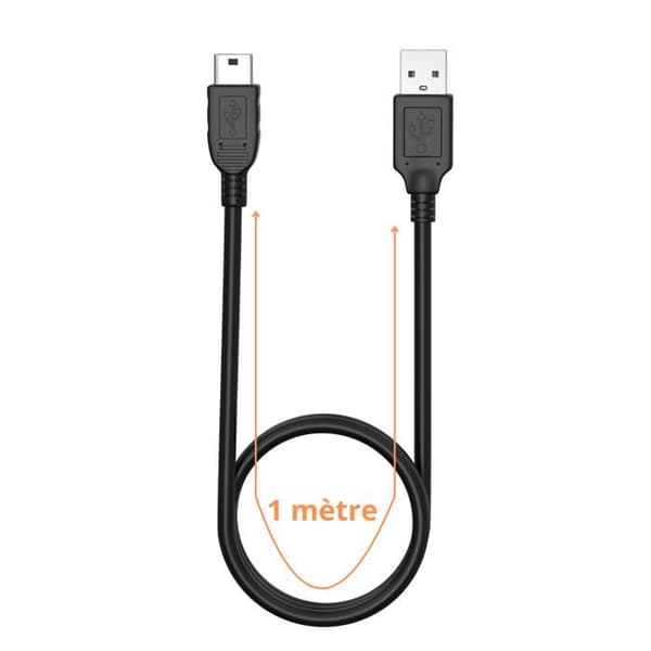 Lot med 2 kablar för BenQ DC E1000/DC E1460/DC E1465/DC E1480/DC E800/DC E820 - MINI USB/USB 2.0 Svart 1 Meter Phonillico® Svart
