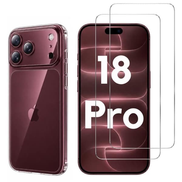 Cover til iPhone 18 PRO og 2 Tempered Glass Skærmbeskyttelse Phonillico® Transparent